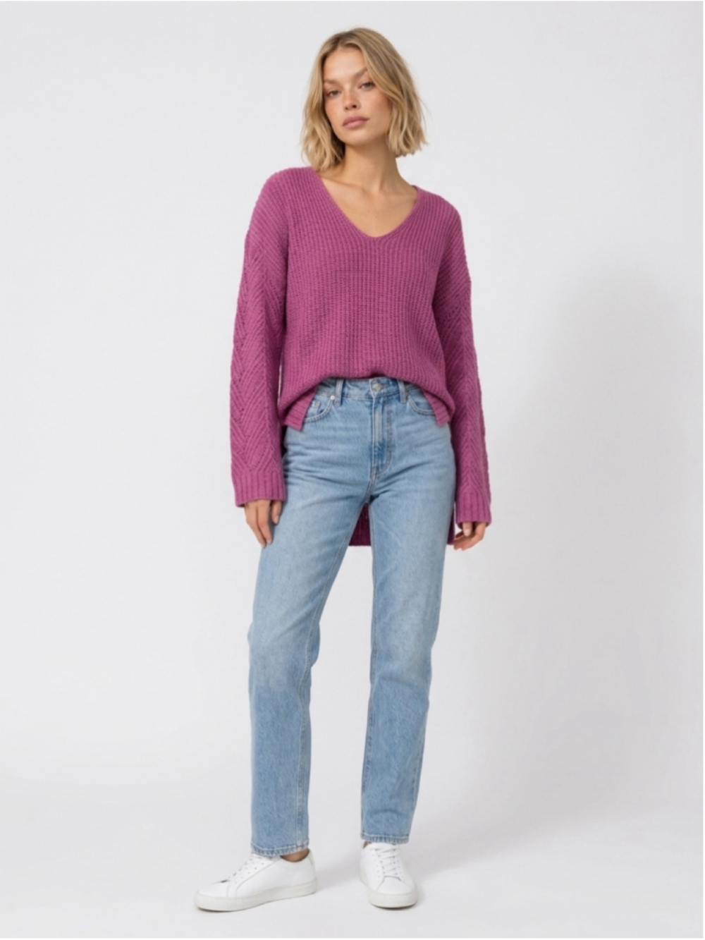 American Eagle Waffle Knit V-Neck High Low Sweater Pink Size Small